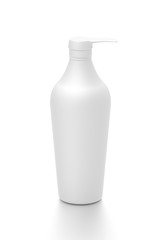 White cosmetic bottle dispenser pump with tube container from front top angle.