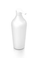 White cosmetic bottle dispenser pump with tube container from isometric angle.