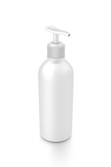 White cosmetic bottle dispenser pump with tube container from top angle.