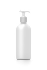 White cosmetic bottle dispenser pump with tube container from front angle.