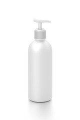 White cosmetic bottle dispenser pump with tube container from front top angle.
