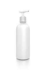 White cosmetic bottle dispenser pump with tube container from closeup angle.
