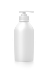 White cosmetic bottle dispenser pump with tube container from front angle.