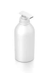 White cosmetic bottle dispenser pump with tube container from isometric angle.