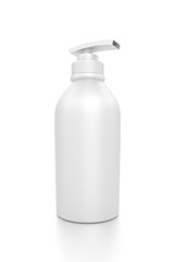 White cosmetic bottle dispenser pump with tube container from closeup angle.