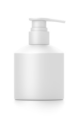 White cosmetic bottle dispenser pump with tube container from front angle.