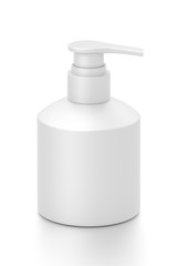 White cosmetic bottle dispenser pump with tube container from front top angle.