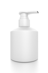 White cosmetic bottle dispenser pump with tube container from closeup angle.