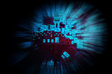 Futuristic close-up of electronic circuit board