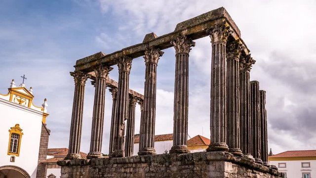 Roman Temple of Evora in Portugal - Time Lapse Video