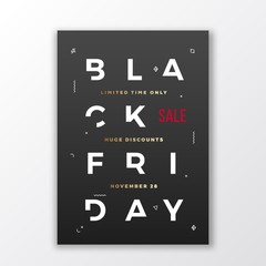 Black Friday Swiss Style Typography Poster or Flayer. Creative Letters Concept. Gold, Red and White Abstract Elements with Soft Realistic Shadow.