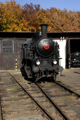 Old Vintage Steam Locomotive At The Train Depot
