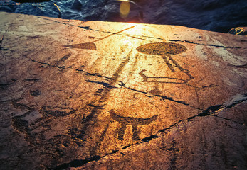 Onega Petroglyphs At Sunset