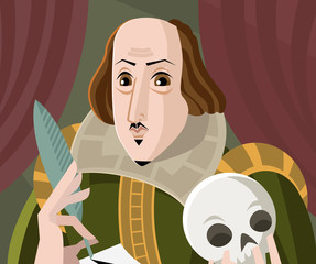 shakespeare with a skull writing
