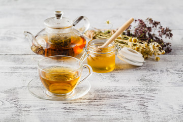 Fresh honey on wooden table