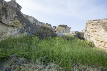 Mountain rocks grass and trees