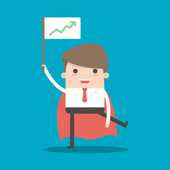 Super Businessman flying with Stock up flag