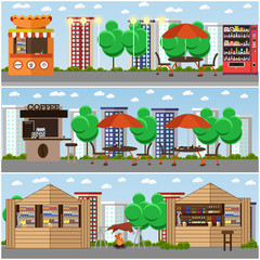 Street food festival concept vector banners.