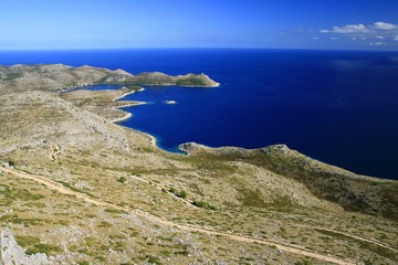 Fototapeta na wymiar Seascape and coast of island Lastovo with lighthouse Struga on Adriatic sea, Croatia
