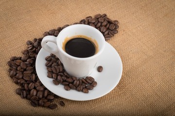  Fresh Coffee , beans, cap, and spoon in retro color tone with space for text