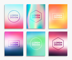 Brochure or flyer layout in A4 size. Abstract geometric shapes on blurred backgrounds set. Vector illustrations for magazine cover or website promotional banner design.