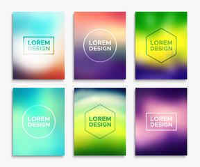 Brochure or flyer layout in A4 size. Abstract geometric shapes on blurred backgrounds set. Vector illustrations for magazine cover or website promotional banner design.