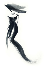 Frau mit elegantem Kleid. Modeillustration. Aquarellmalerei