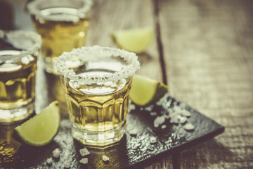 Gold tequila with lime and salt