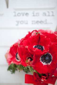 Red Anemone flowers wedding bouquet