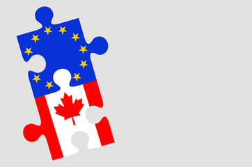 Obraz na płótnie Canvas Europe and Canada Flag Puzzle Pieces