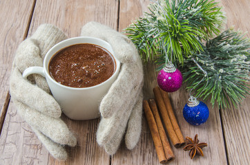 knitted gloves and chocolate