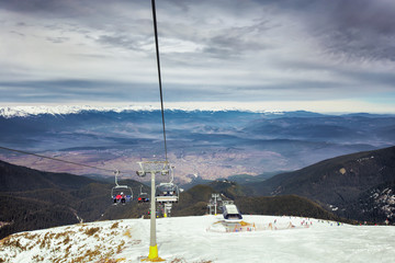 Ski lift in ski resort.