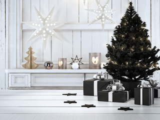 beautiful gift with Christmas ornaments. 3d rendering