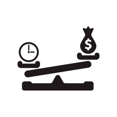 Dollar coin and time balance on scale.