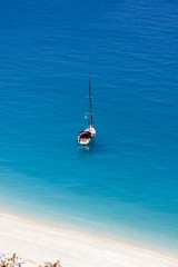 Blue water of beautiful Myrtos beach, Kefalonia, Ionian islands, Greece 