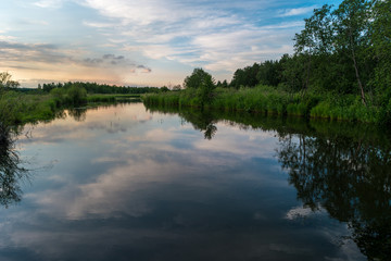 Fototapeta na wymiar Reflection of the sunset sky in the river