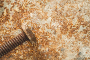 An old rusty bolts dirty on rusty metal plate