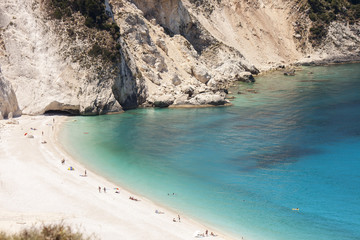 Blue water of beautiful Myrtos beach, Kefalonia, Ionian islands, Greece 
