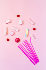 Sweets and candies with colorful backgrounds