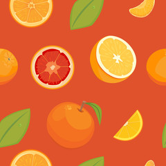 orange seamless vector pattern on white background, fruit wallpaper
