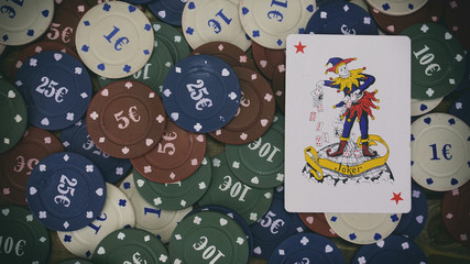 chips from the Casino, colorful playing chips, playing cards