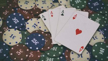 chips from the Casino, colorful playing chips, playing cards