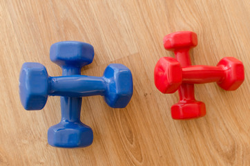 Photo of colorful barbells