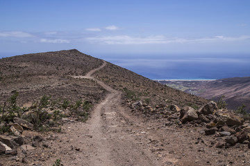 path in Volcanic mountains in Fuerteventura at Canary Islands of