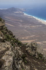 beach from the top on volcanic mountain Fuerteventura at Canary