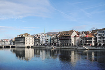 Fototapeta na wymiar Old Houses on the Embankment in Bern in Switzerland.