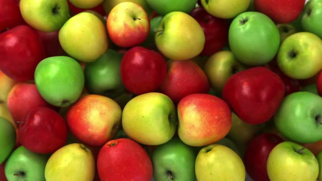 Falling apples fill the screen. realistic 3d animation, full HD 1080