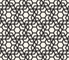 Vector Seamless Black And White Hexagonal Geometric Grid Pattern