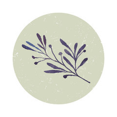 Watercolor imprints of olive branch. Hand-drawn logotype 