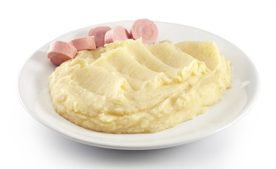 Mashed potatoes with boiled small sausage